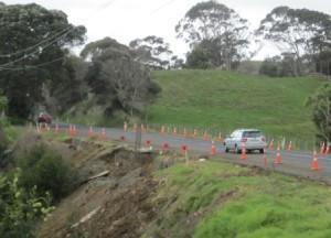 Repairs underway on SH 23 road bank just West of Lorenzen Bay Rd