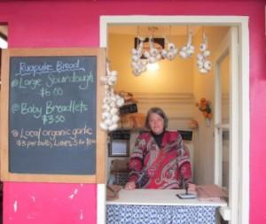 Sourdough baker Jenny Carter in her Ruapuke Artisan Bread shop in Bow St, Raglan