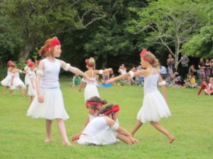 Community dance event on the green area.