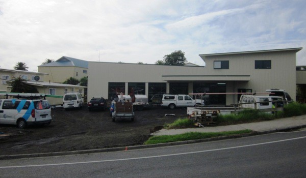 Tradespeople busy at during the day on 8th May completing the new Four Square