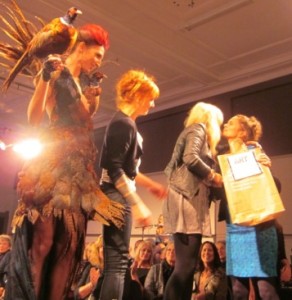 Annick Faubert and Candide LeCourtois receive their award for Reverence from Jacqui Forbes