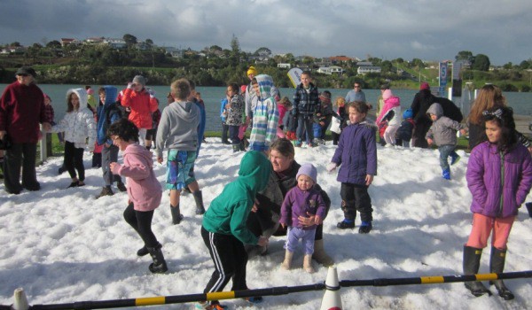 Enjoying the snow fall at the beach