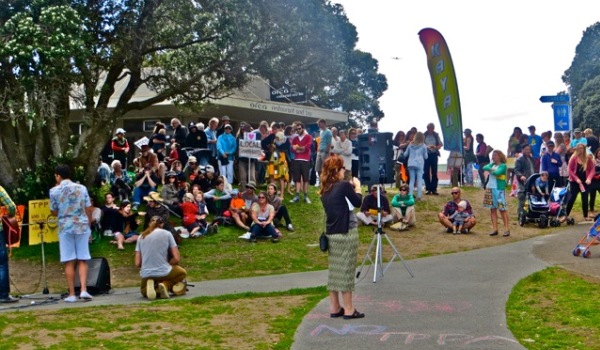 A past TPPA rally in Raglan. Image supplied