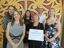 A winning team... (back row, L-R) West Coast Health Clinic’s Lynny Stevenson (receptionist), GPs Fiona Bolden and Mike Loten. (Front, L-R) Michelle Meenagh (practice manager), Tracey Frew (nurse manager) and GP Rebekah Doran