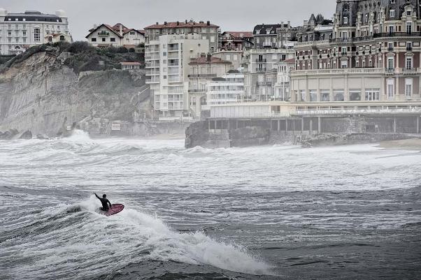 Surfing in Biarritz in south western France- scene from The Old, The Young & The Sea. Image supplied