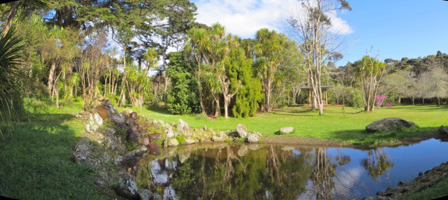 Pond created by Friends of Wainui for the Millenium. The Gazebo behind was completed in the last year. Image John Lawson