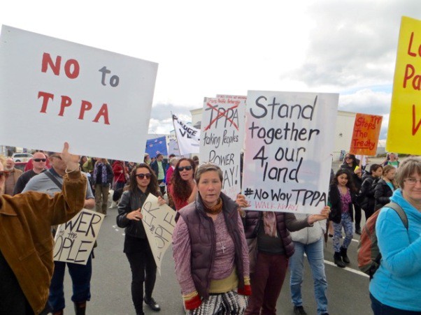 Raglanders say No to TPPA at Hamilton Rally - Image John Lawson