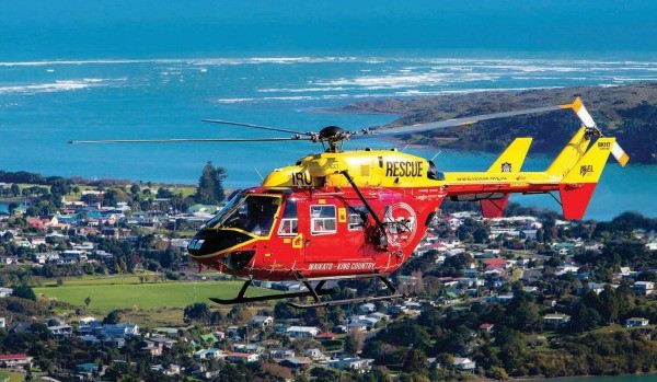 Westpac Rescue helicopter over Raglan - Image supplied