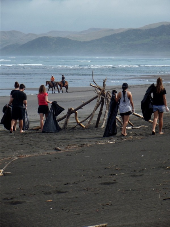 Fraser High students cleaning up a Raglan beach - Image Fraser High