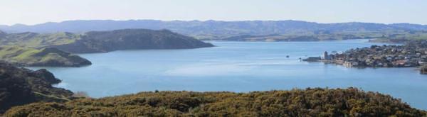 There are good views of Raglan and the harbour from 150m high Horea - Image John Lawson