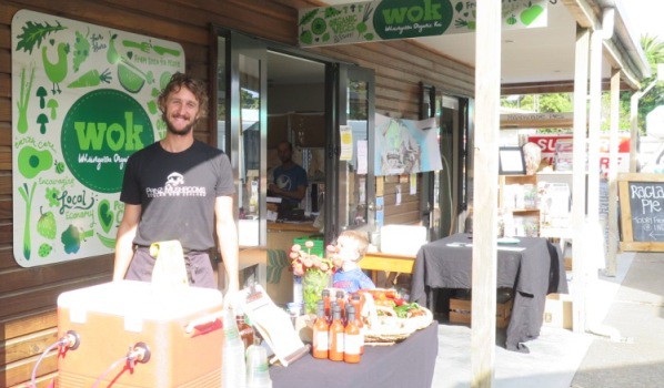 Lenny Prinz with his range of chilis, sauces, ketchup and organic drinks.
