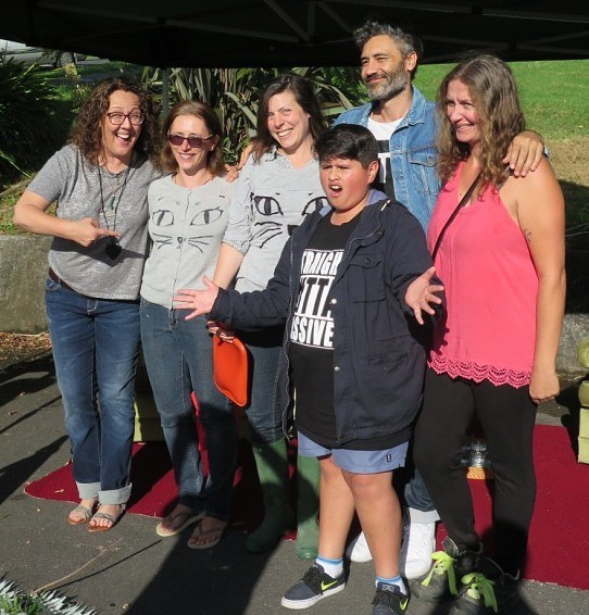 Rima Te Wiata (Bella) with the Bella dress ups and Julian and Taika