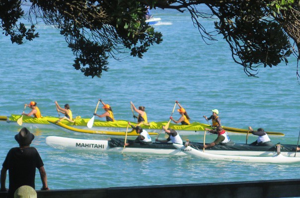 Two crew battle it out on the final leg, of the 8km W6 Open, Novice and Junior race