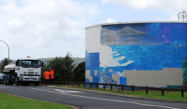 Water truck pumps water into main Raglan water reservoir at 2pm Wednesday