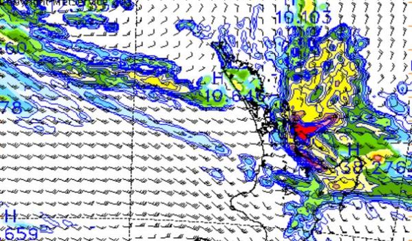 Rain prediction for 1pm on the 8th March