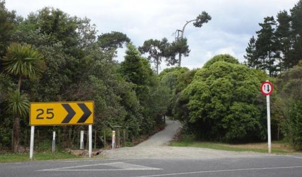 Entrance to wide gravel track that now runs from the bridge at the main entrance to Wainui Reserve to the Bush Park carpark on Wainui Rd. Image John Lawson