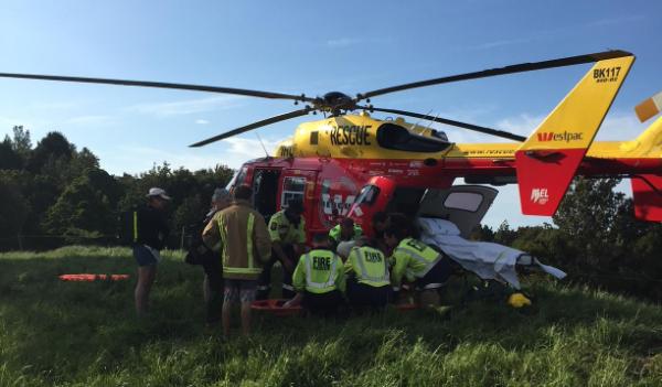 Westpac rescue helicopter near bush on Eastern side of Mt Karioi - Image supplied