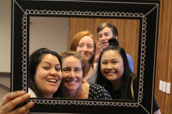 At the celebration: From left to right- WDC Youth Engagement Advisor Shannon Kelly, Cr Lisa Thomson, Raglan youth reps Charlie Irvin, Sven Seddon and Charlie Mindoro. Image supplied