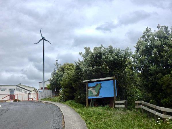 The Kaitoke walkway starts near the Raglan Area School's wind turbine. Image John Lawson
