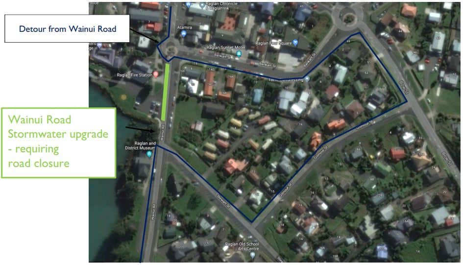 Against the advice of Raglan locals, WDC is sticking with its plan to divert all vehicle traffic down Gilmour Street, a narrow county road, for the 9 week period when Wainui Road is closed. The council says there is no alternative.
