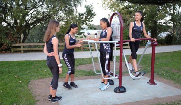 Ngaruawahia High School students using a station on the Ngaruawahia Fitness Trail - Image supplied