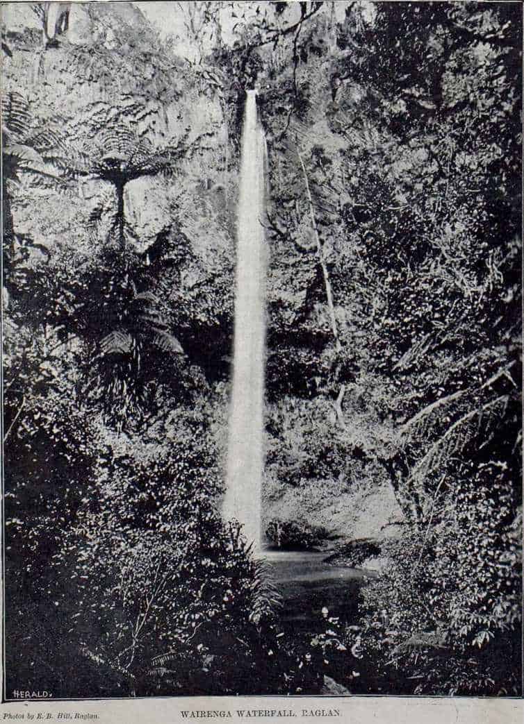 Wairēinga waterfall, not much changed since this 1898 photo