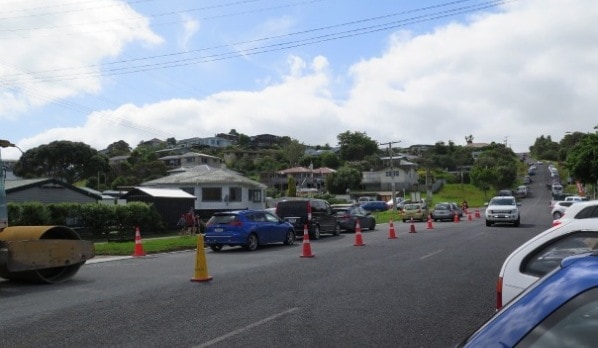 Parking ready or not - visitors to Raglan park on the work in progress area in Stewart St