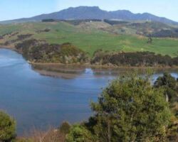 View of estuary and Mt Karioi from Hills Road 160429hillsrdviews