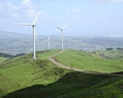 Turbines on Te Uku wind farm.
