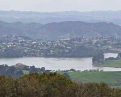 View of Raglan from Te Hutewai Rd – where the radio masts are At Te Hutewai Rd – where the radio masts are, at 160 metres above Raglan, there are good views across harbour. Image John Lawson